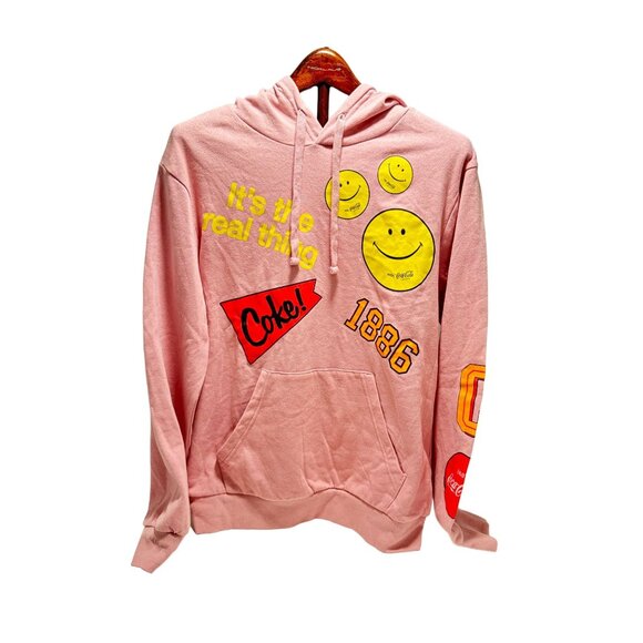 Coca Cola Women’s Pink Pullover Hoodie Coke It's the Real Thing Sweatshirt Sz M - Picture 1 of 7